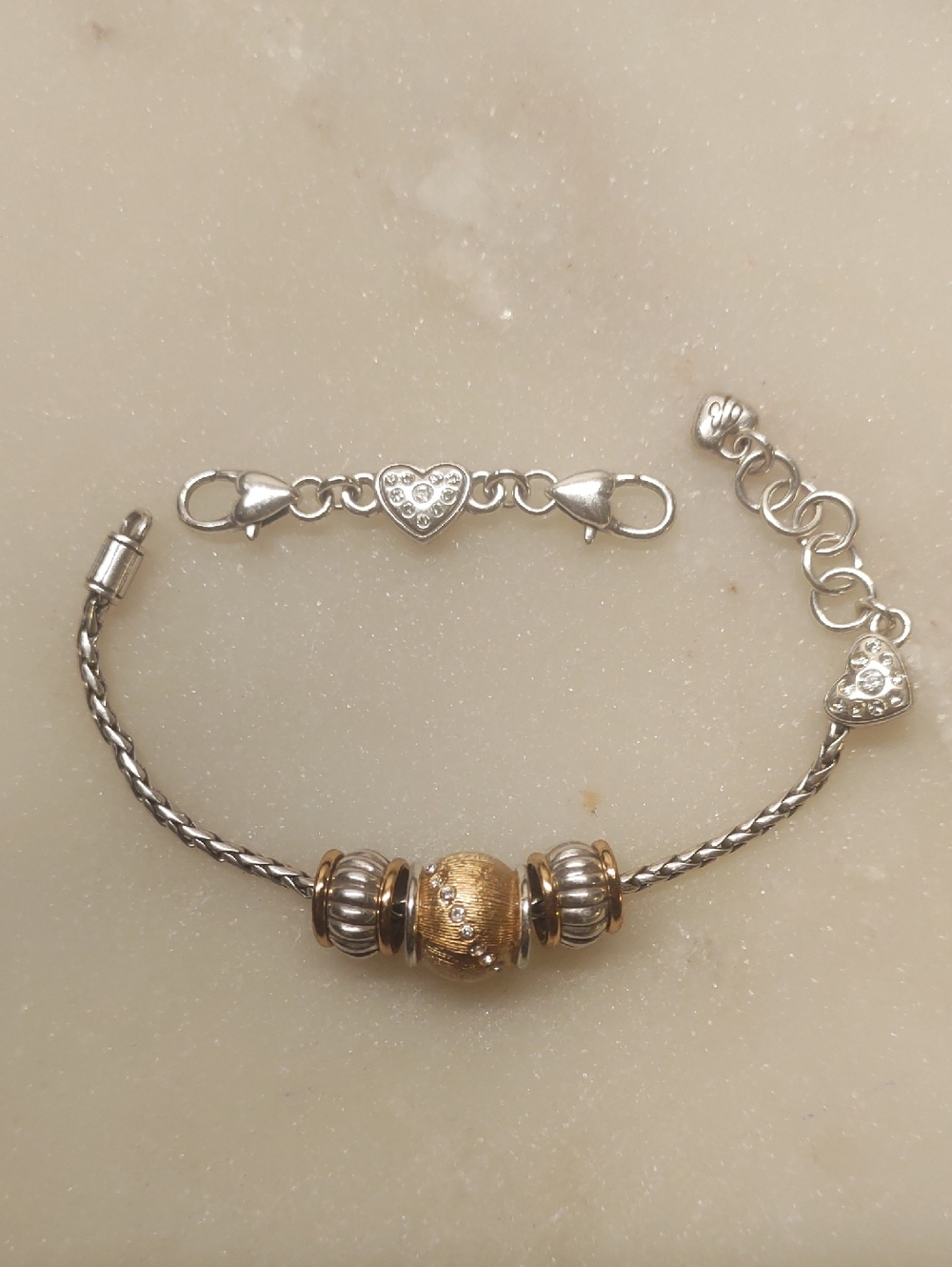 ❤️Brighton Hearts Slide Starter Charm Bracelet & 3 Beads & Double Clasp Extender
